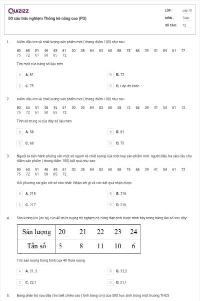 50 câu trắc nghiệm Thống kê nâng cao (P3)