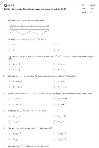 Bài tập Hàm số mức độ cơ bản, nâng cao cực hay có lời giải chi tiết(P2)
