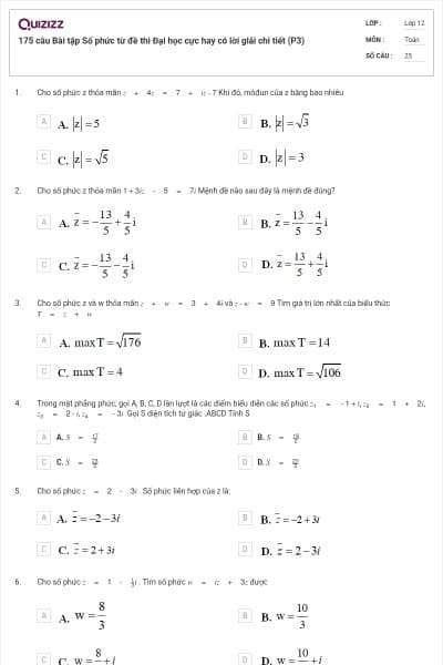175 câu Bài tập Số phức từ đề thi Đại học cực hay có lời giải chi tiết (P3)
