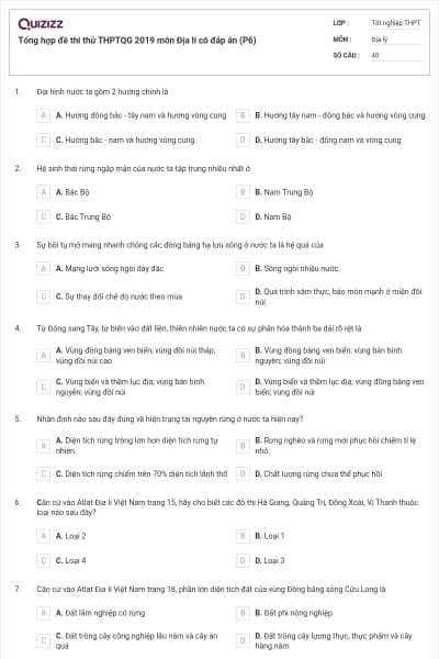 Tổng hợp đề thi thử THPTQG 2019 môn Địa lí có đáp án (P6)