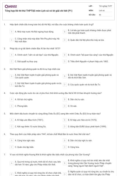 Tổng hợp Đề thi thử THPTQG môn Lịch sử có lời giải chi tiết (P1)
