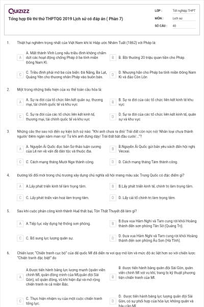 Tổng hợp Đề thi thử THPTQG 2019 Lịch sử có đáp án ( Phần 7)