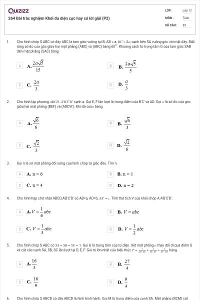 264 Bài trắc nghiệm Khối đa diện cực hay có lời giải (P2)