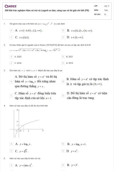 300 Bài trắc nghiệm Hàm số mũ và Logarit cơ bản, nâng cao có lời giải chi tiết (P8)