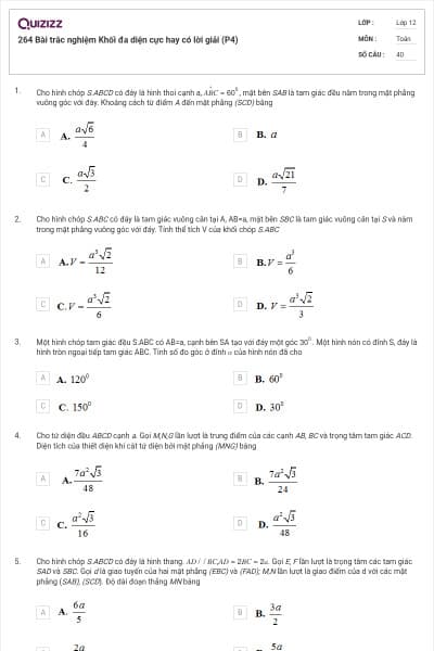 264 Bài trắc nghiệm Khối đa diện cực hay có lời giải (P4)