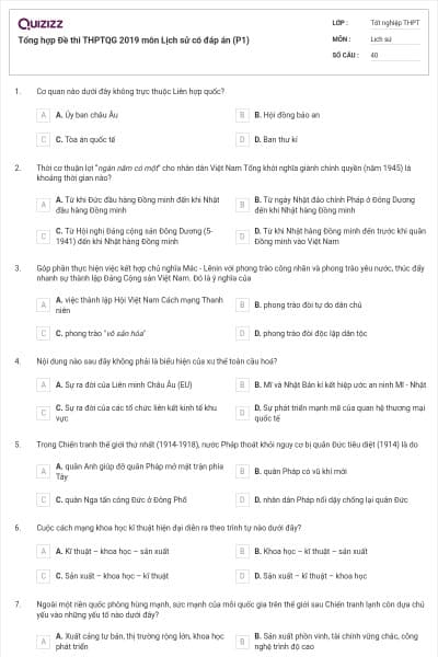 Tổng hợp Đề thi THPTQG 2019 môn Lịch sử có đáp án (P1)