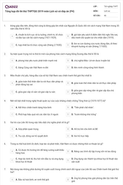 Tổng hợp đề thi thử THPTQG 2019 môn Lịch sử có đáp án (P4)