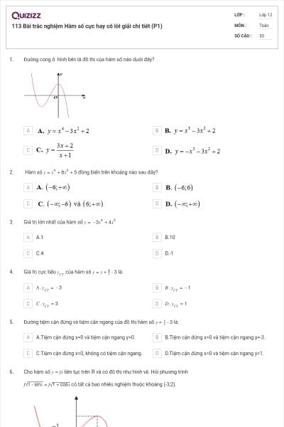 113 Bài trắc nghiệm Hàm số cực hay có lời giải chi tiết (P1)