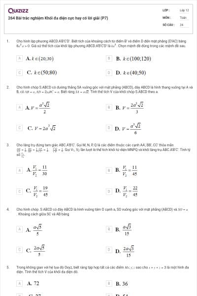 264 Bài trắc nghiệm Khối đa diện cực hay có lời giải (P7)