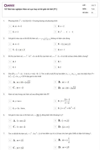 107 Bài trắc nghiệm Hàm số cực hay có lời giải chi tiết (P1)