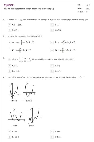 150 Bài trắc nghiệm Hàm số cực hay nó lời giải chi tiết (P2)