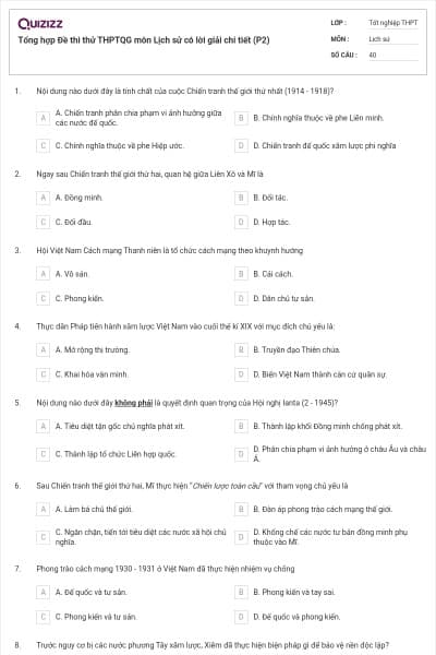 Tổng hợp Đề thi thử THPTQG môn Lịch sử có lời giải chi tiết (P2)