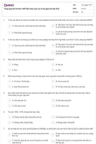 Tổng hợp Đề thi thử THPTQG môn Lịch sử có lời giải chi tiết (P3)