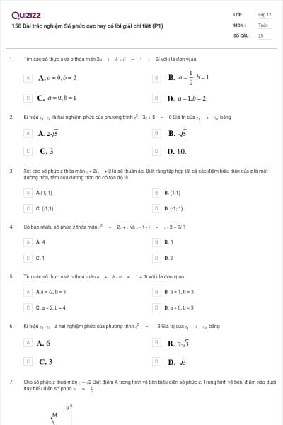150 Bài trắc nghiệm Số phức cực hay có lời giải chi tiết (P1)