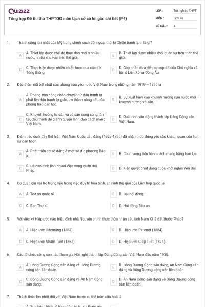 Tổng hợp Đề thi thử THPTQG môn Lịch sử có lời giải chi tiết (P4)