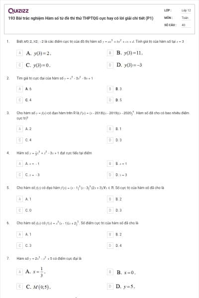 193 Bài trắc nghiệm Hàm số từ đề thi thử THPTQG cực hay có lời giải chi tiết (P1)