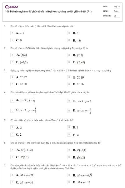 106 Bài trắc nghiệm Số phức từ đề thi Đại Học cực hay cớ lời giải chi tiết (P1)