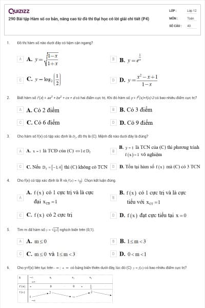 290 Bài tập Hàm số cơ bản, nâng cao từ đề thi Đại học có lời giải chi tiết (P4)
