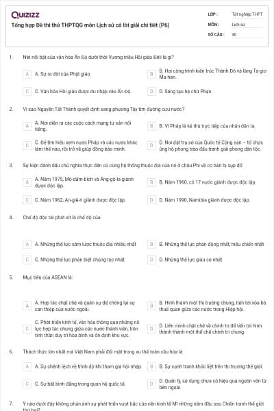Tổng hợp Đề thi thử THPTQG môn Lịch sử có lời giải chi tiết (P6)