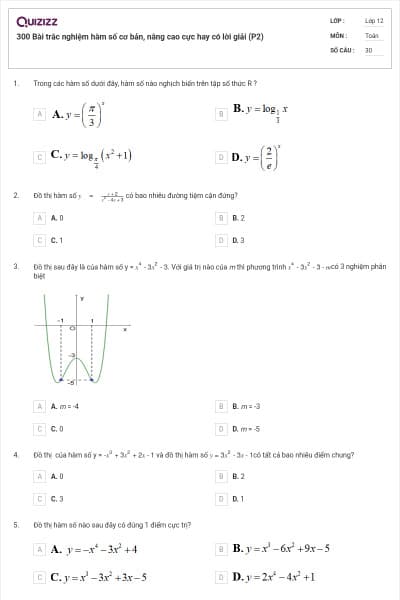 300 Bài trắc nghiệm hàm số cơ bản, nâng cao cực hay có lời giải (P2)