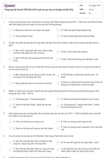 Tổng hợp đề thi thử THPTQG 2019 Lịch sử cực hay có lời giải chi tiết (P2)
