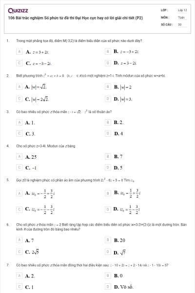 106 Bài trắc nghiệm Số phức từ đề thi Đại Học cực hay cớ lời giải chi tiết (P2)