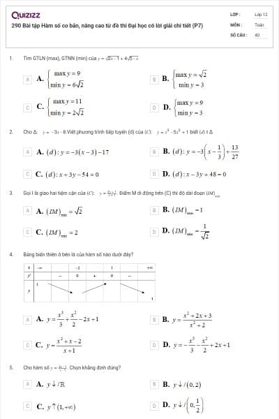 290 Bài tập Hàm số cơ bản, nâng cao từ đề thi Đại học có lời giải chi tiết (P7)