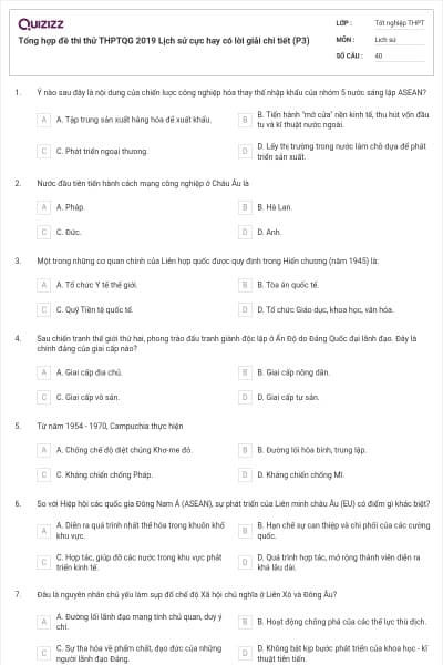 Tổng hợp đề thi thử THPTQG 2019 Lịch sử cực hay có lời giải chi tiết (P3)