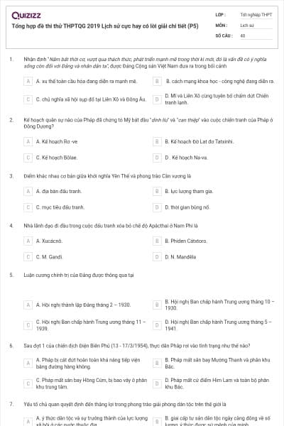Tổng hợp đề thi thử THPTQG 2019 Lịch sử cực hay có lời giải chi tiết (P5)