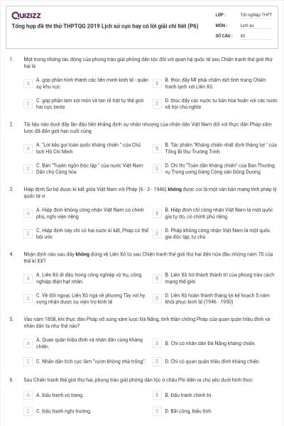 Tổng hợp đề thi thử THPTQG 2019 Lịch sử cực hay có lời giải chi tiết (P6)