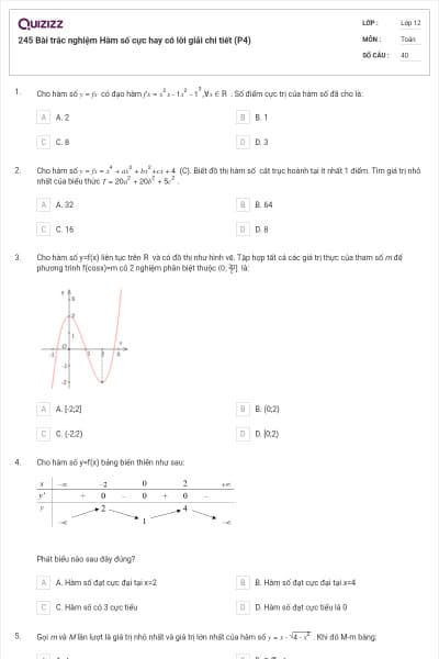 245 Bài trắc nghiệm Hàm số cực hay có lời giải chi tiết (P4)