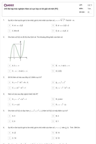 245 Bài tập trắc nghiệm Hàm số cực hay có lời giải chi tiết (P5)