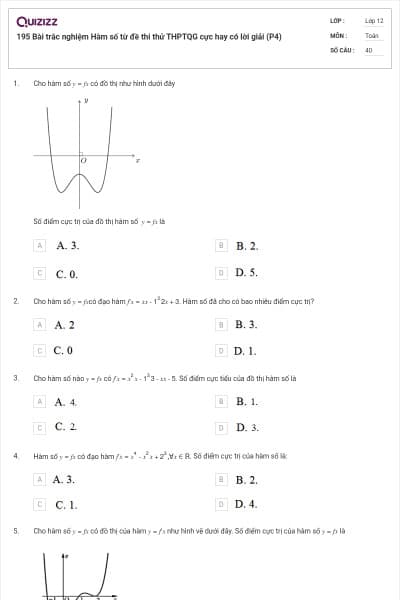 195 Bài trắc nghiệm Hàm số từ đề thi thử THPTQG cực hay có lời giải (P4)