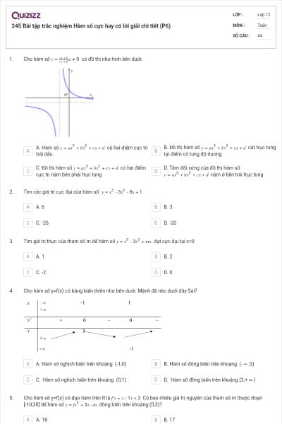 245 Bài tập trắc nghiệm Hàm số cực hay có lời giải chi tiết (P6)