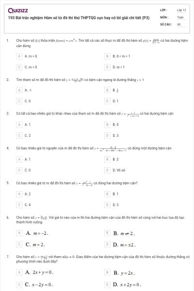 193 Bài trắc nghiệm Hàm số từ đề thi thử THPTQG cực hay có lời giải chi tiết (P3)
