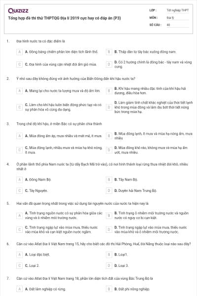 Tổng hợp đề thi thử THPTQG Địa lí 2019 cực hay có đáp án (P3)