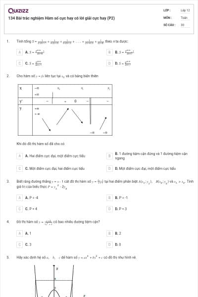 134 Bài trắc nghiệm Hàm số cực hay có lời giải cực hay (P2)