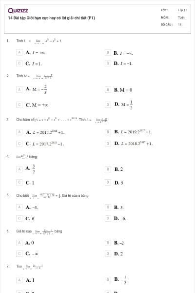 14 Bài tập Giới hạn cực hay có lời giải chi tiết (P1)
