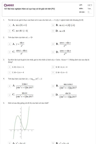 107 Bài trắc nghiệm Hàm số cực hay có lời giải chi tiết (P2)