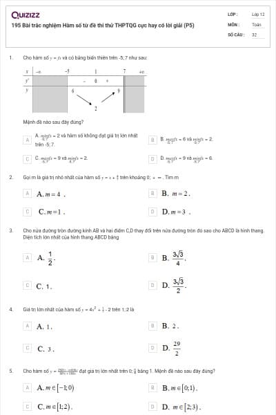195 Bài trắc nghiệm Hàm số từ đề thi thử THPTQG cực hay có lời giải (P5)