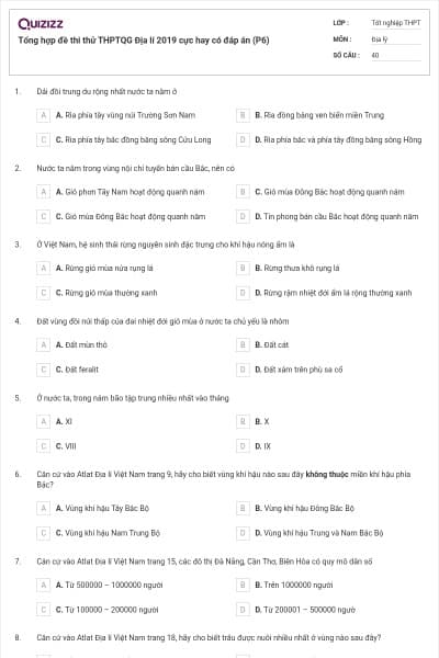 Tổng hợp đề thi thử THPTQG Địa lí 2019 cực hay có đáp án (P6)