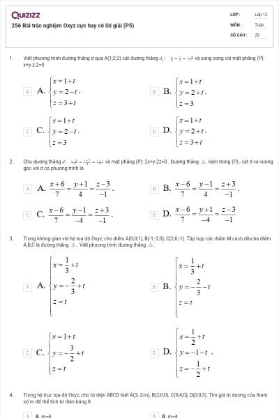 256 Bài trắc nghiệm Oxyz cực hay có lời giải (P5)