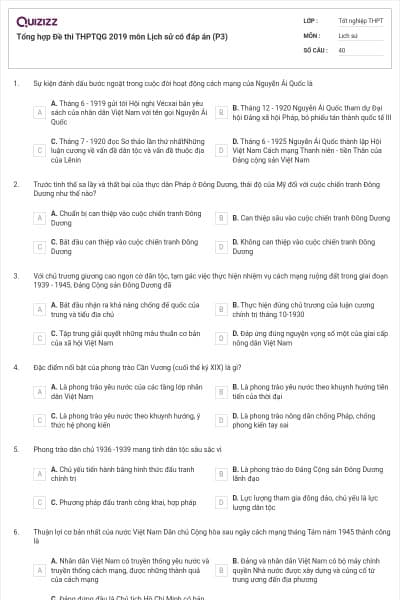 Tổng hợp Đề thi THPTQG 2019 môn Lịch sử có đáp án (P3)