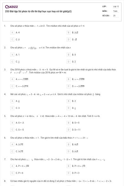 253 Bài tập Số phức từ đề thi Đại học cực hay có lời giải(p2)