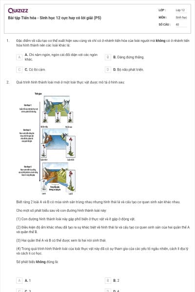 Bài tập Tiến hóa - Sinh học 12 cực hay có lời giải (P5)
