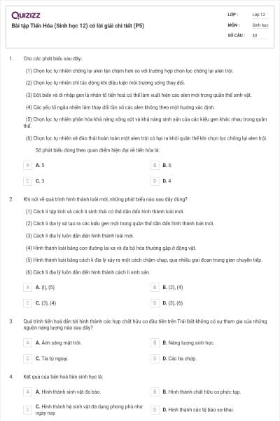 Bài tập Tiến Hóa (Sinh học 12) có lời giải chi tiết (P5)