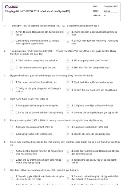 Tổng hợp Đề thi THPTQG 2019 môn Lịch sử có đáp án (P6)