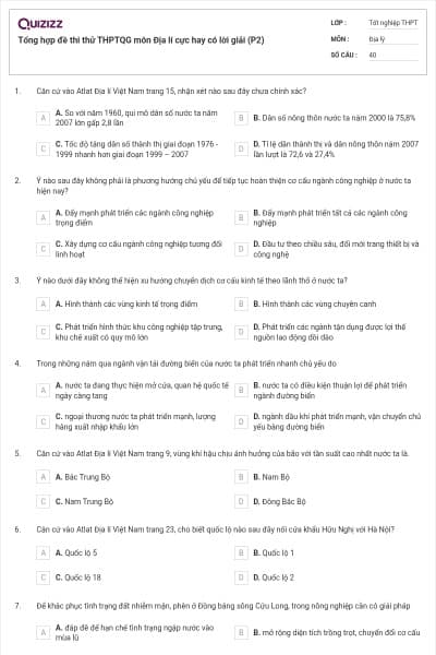 Tổng hợp đề thi thử THPTQG môn Địa lí cực hay có lời giải (P2)