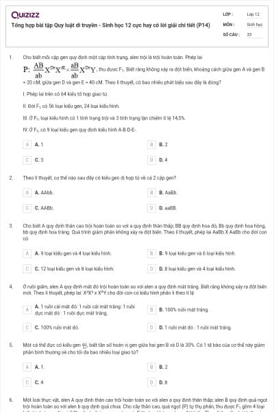 Tổng hợp bài tập Quy luật di truyền - Sinh học 12 cực hay có lời giải chi tiết (P14)