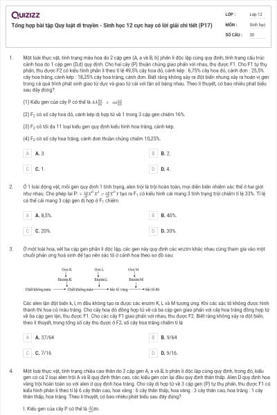 Tổng hợp bài tập Quy luật di truyền - Sinh học 12 cực hay có lời giải chi tiết (P17)